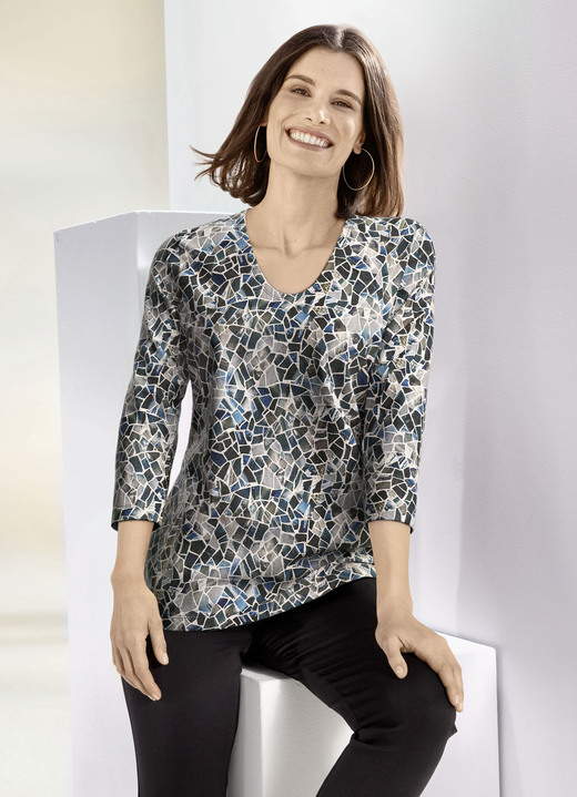 Pullover & Strickmode - Pullover in Feinstrick, in Größe 038 bis 054, in Farbe BLAU-WEISS-MULTICOLOR Ansicht 1