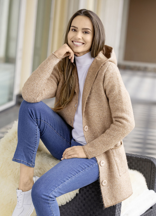 Basics - Strickjacke mit Kapuze Basics - Strickjacke mit Kapuze, in Größe 036 bis 052, in Farbe BEIGE MELIERT