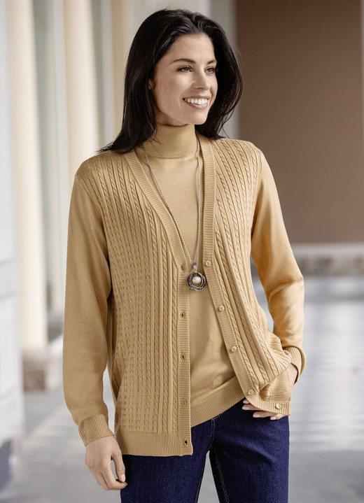 Basics - Strickjacke mit Zöpfchenstruktur, in Größe 036 bis 052, in Farbe ROSÉ Ansicht 2