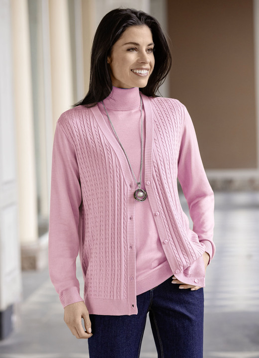 Basics - Strickjacke mit Zöpfchenstruktur Basics - Strickjacke mit Zöpfchenstruktur, in Größe 036 bis 052, in Farbe ROSÉ