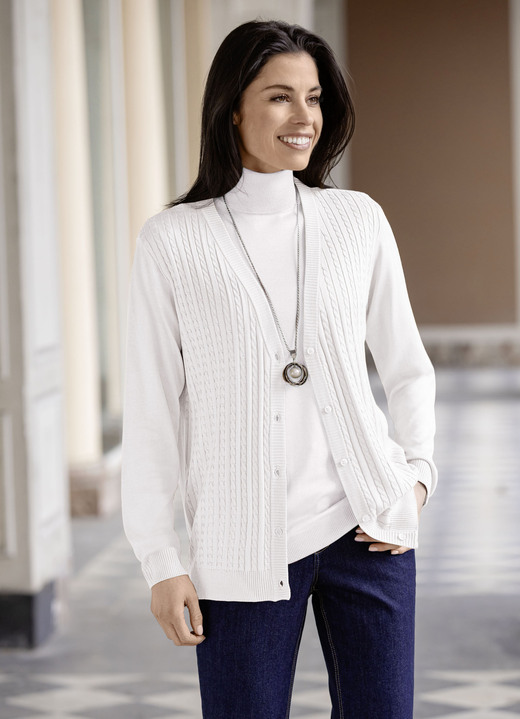 Basics - Strickjacke mit Zöpfchenstruktur, in Größe 036 bis 052, in Farbe BLEU Ansicht 3