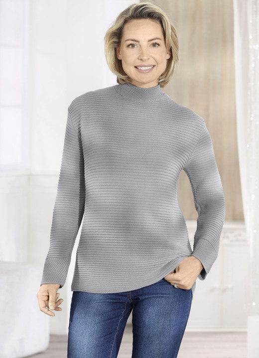 Basics - Pullover in Strukturmix Basics - Pullover in Strukturmix, in Größe 036 bis 052, in Farbe GRAU MELIERT
