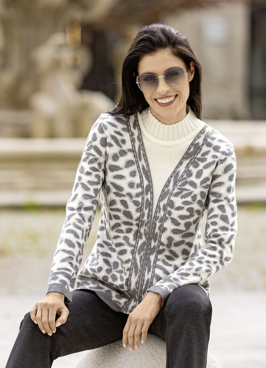 Pullover - Pullover in Doppel-Optik, in Größe 038 bis 054, in Farbe ECRU-HELLGRAU-DUNKELGRAU Ansicht 4