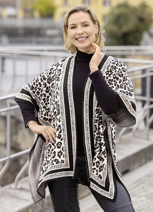 Ponchos - Poncho in Jacquard-Dessin, in Größe 1(36-42) bis 3(50-54), in Farbe SCHWARZ-ECRU Ansicht 2