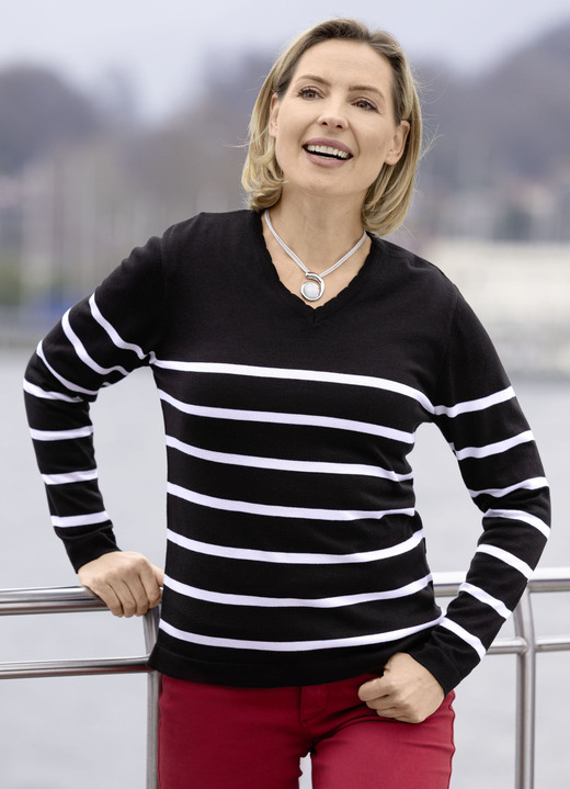 Pullover - Pullover in sehr weicher Qualität, in Größe 036 bis 052, in Farbe SCHWARZ-WEISS