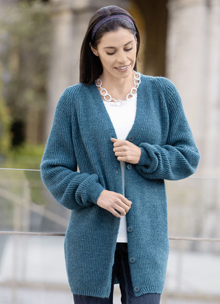 Long-Strickjacke in Perlfang