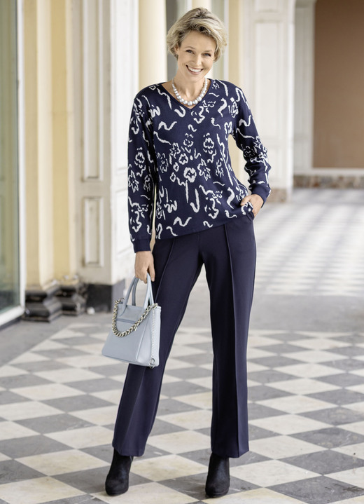 Pullover & Strickmode - Pullover in Jacquard-Dessin Ansicht 3 Pullover & Strickmode - Pullover in Jacquard-Dessin, in Größe 038 bis 054, in Farbe MARINE-WOLLWEISS Ansicht 3