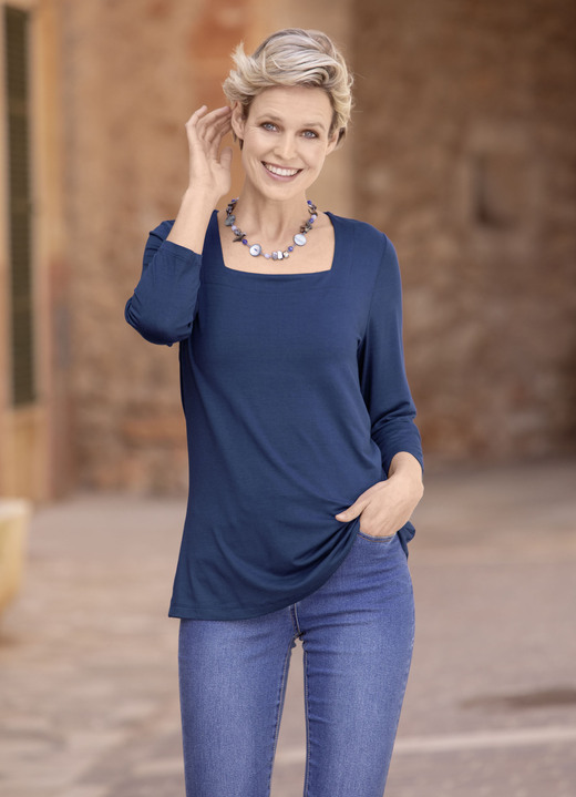 34-Arm - Shirt mit flottem Karreè-Ausschnitt  in 3 Farben, in Größe 038 bis 054, in Farbe MARINE Ansicht 1