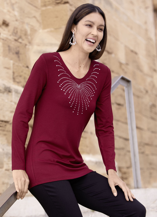 Langarm - Shirt mit abgerundetem V-Ausschnitt in 4 Farben, in Größe 038 bis 054, in Farbe SCHWARZ Ansicht 2