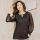 Langarm - Shirt mit langen Chiffonärmeln – Farbe SCHWARZ – Ansicht 1 Langarm - Shirt mit langen Chiffonärmeln, in Größe 036 bis 054, in Farbe MARINE – Farbe SCHWARZ – Ansicht 1
