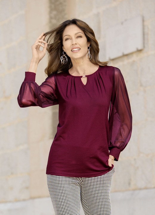 Langarm - Shirt mit langen Chiffonärmeln Ansicht 6 Langarm - Shirt mit langen Chiffonärmeln, in Größe 036 bis 054, in Farbe MARINE Ansicht 6