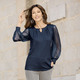 Langarm - Shirt mit langen Chiffonärmeln – Farbe MARINE Langarm - Shirt mit langen Chiffonärmeln, in Größe 036 bis 054, in Farbe MARINE