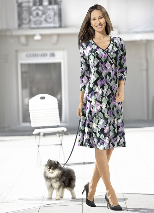 Damenmode - Kleid in Wickeloptik Damenmode - Kleid in Wickeloptik, in Größe 036 bis 552, in Farbe SCHWARZ-FLIEDER-MINT-BUNT