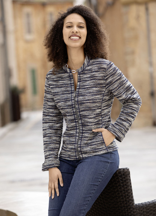 Blusenjacken - Blusenjacke aus Bouclé, in Größe 036 bis 052, in Farbe MARINE-ECRU-KUPFER-BUNT Ansicht 1