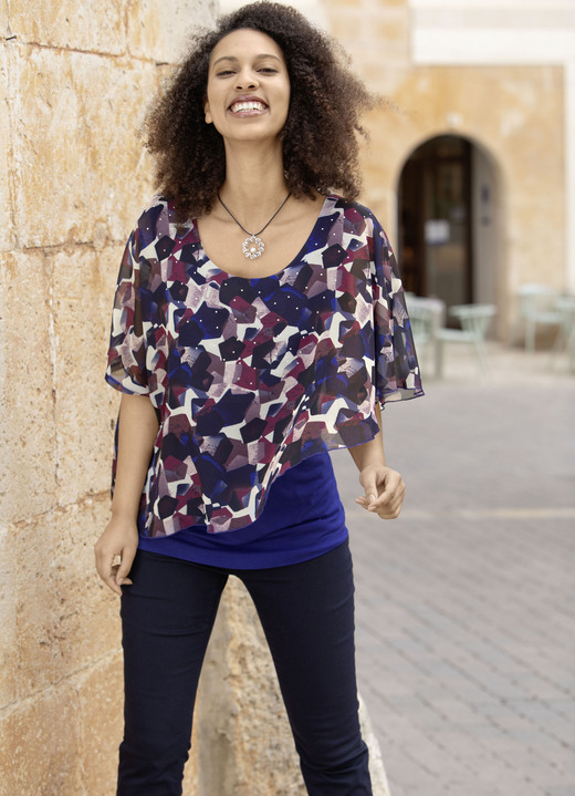 Tuniken - Poncho-Tunika mit tollem Druck, in Größe 036 bis 054, in Farbe ROYALBLAU-MARINE-BORDEAUX-BUNT Ansicht 2