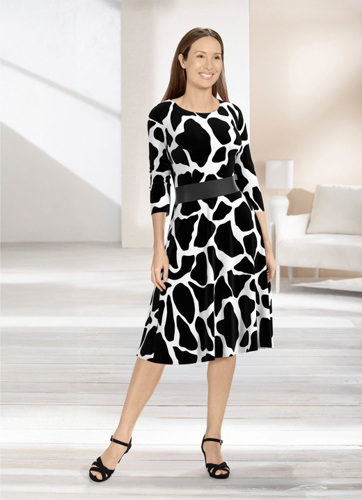Abendmode - Kleid mit breitem Kunstleder-Einsatz Abendmode - Kleid mit breitem Kunstleder-Einsatz, in Größe 019 bis 054, in Farbe SCHWARZ-WEISS