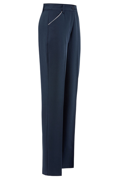 Hosen mit Knopf- und Reißverschluss - Hose mit silberfarbener Kontrastpaspel Hosen mit Knopf- und Reißverschluss - Hose mit silberfarbener Kontrastpaspel, in Größe 019 bis 054, in Farbe MARINE