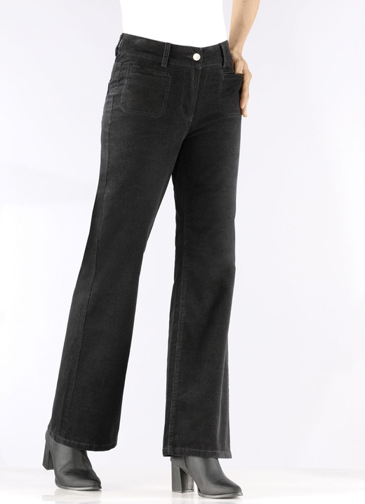 Hosen mit Knopf- und Reißverschluss - Cordhose mit weitem Beinverlauf, in Größe 017 bis 050, in Farbe SCHWARZ Ansicht 3