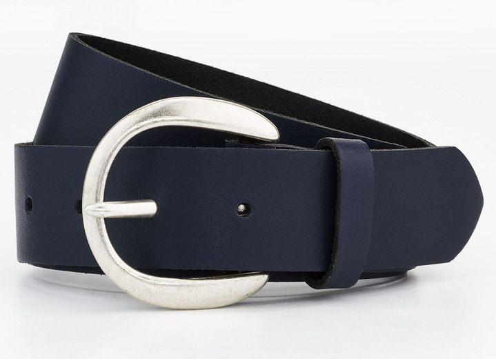 Gürtel - Modischer Damen-Gürtel aus Leder, 3,5 cm breit, in Größe 100 bis 120, in Farbe MARINE Ansicht 1