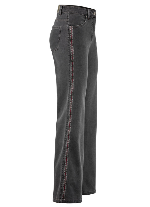 Hosen mit Knopf- und Reißverschluss - Jeans mit Ziersteppungen im Ethno-Stil, in Größe 017 bis 050, in Farbe JEANSBLAU Ansicht 5