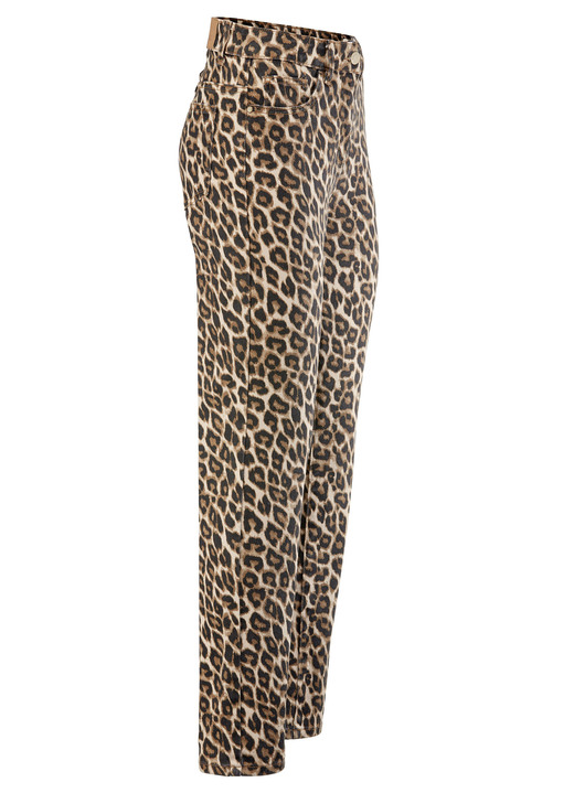 Hosen mit Knopf- und Reißverschluss - Hose in angesagter Leo-Dessinierung, in Größe 017 bis 050, in Farbe BEIGE-SCHWARZ-BRAUN Ansicht 1