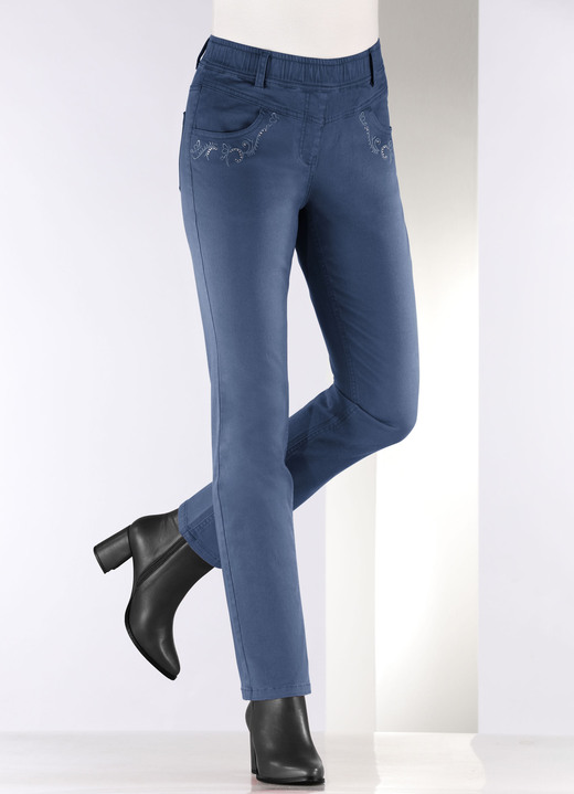 Hosen in Schlupfform - Hose mit funkelnden Glitzersteinchen, in Größe 018 bis 052, in Farbe HELLBLAU Ansicht 19