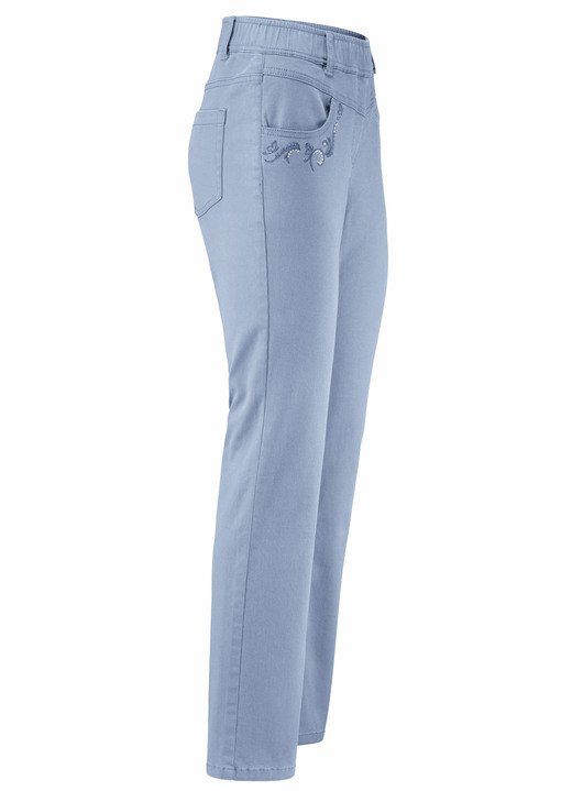 Hosen in Schlupfform - Hose mit funkelnden Glitzersteinchen, in Größe 018 bis 052, in Farbe HELLBLAU Ansicht 1