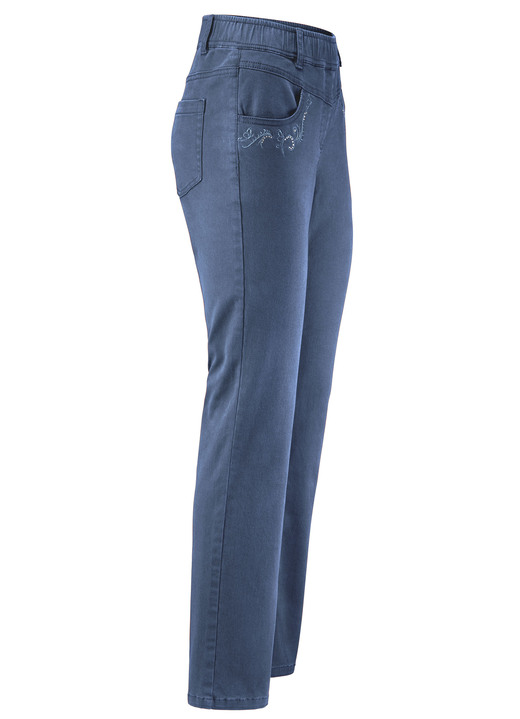 Hosen in Schlupfform - Hose mit funkelnden Glitzersteinchen Hosen in Schlupfform - Hose mit funkelnden Glitzersteinchen, in Größe 018 bis 052, in Farbe JEANSBLAU