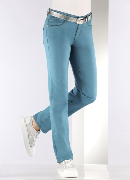 Hosen mit Knopf- und Reißverschluss - Softe Hose in 5-Pocket-Form, in Größe 017 bis 050, in Farbe PETROL Ansicht 3