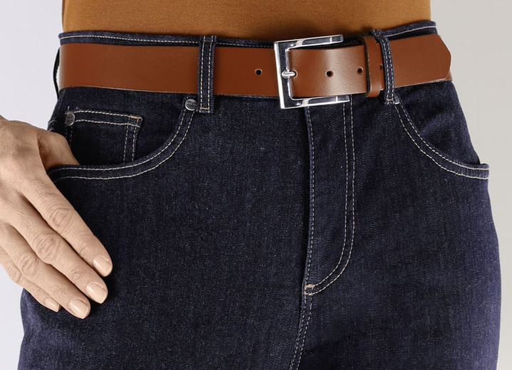 Gürtel - Trendiger Damen-Gürtel aus Leder, 3,5 cm breit, in Größe 100 bis 120, in Farbe MARINE Ansicht 8