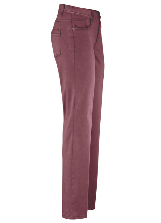 Hosen mit Knopf- und Reißverschluss - Softe Hose in 5-Pocket-Form, in Größe 017 bis 050, in Farbe BORDEAUX Ansicht 1