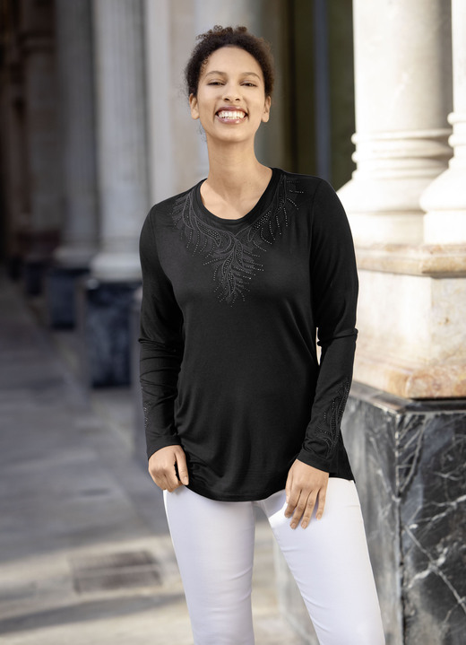 Anlassblusen - Shirt-Tunika mit Ton-in-Ton Stickerei, in Größe 036 bis 054, in Farbe SCHWARZ Ansicht 1
