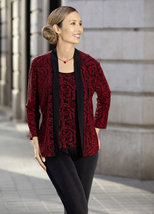 Anlassblusen - Shirt-Tunika in 2-in-1-Optik, in Größe 036 bis 054, in Farbe ROT-SCHWARZ Ansicht 2