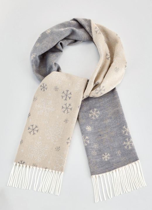 Schals - Schal mit Schneeflocken-Dessin, in Farbe GRAU-GOLDBEIGE-NATUR Ansicht 1