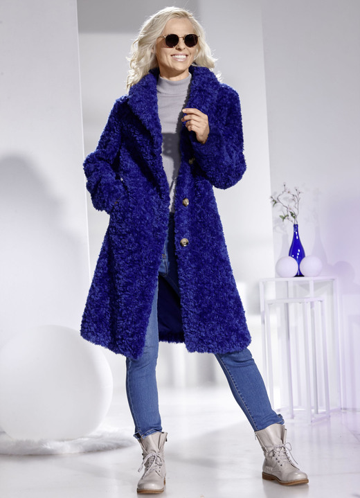 Kunstpelzmäntel - Mantel mit Reverskragen, in Größe 034 bis 052, in Farbe TINTENBLAU Ansicht 3