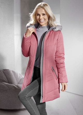 Longjacke mit abnehmbarem Kunstpelz-Besatz