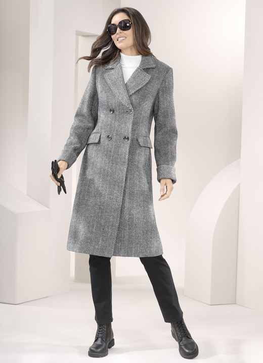 Wollmäntel - Mantel mit Pattentaschen Ansicht 2 Wollmäntel - Mantel mit Pattentaschen, in Größe 036 bis 052, in Farbe SCHWARZ-NATURWEISS Ansicht 2