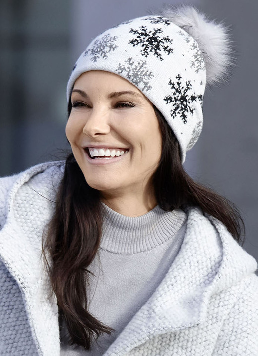 Mützen & Hüte - Trendige Damen-Mütze, mit Schneeflocken-Dessin, in Farbe WEISS Ansicht 3