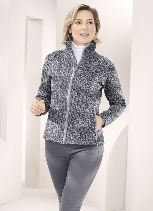 Kurz - Fleecejacke in Strickoptik Kurz - Fleecejacke in Strickoptik, in Größe 036 bis 052, in Farbe SCHWARZ-GRAU