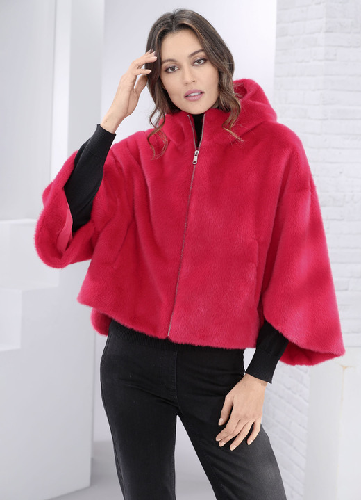 Kunstpelzjacken - Kurzjacke in Cape-Form Kunstpelzjacken - Kurzjacke in Cape-Form, in Größe 034 bis 050, in Farbe ROT