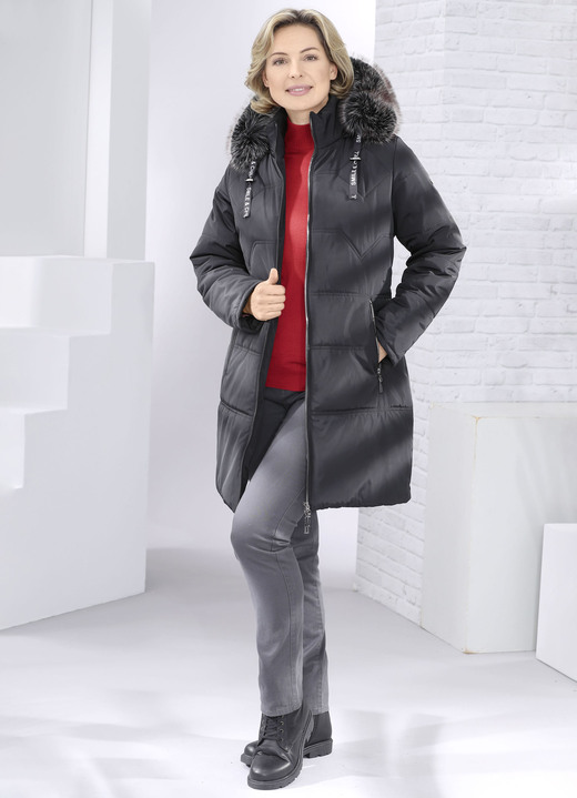 Wintermäntel - Kurzmantel mit abnehmbarem Kunstpelz-Besatz, in Größe 038 bis 054, in Farbe SCHWARZ Ansicht 3