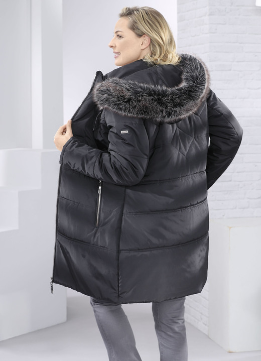 Wintermäntel - Kurzmantel mit abnehmbarem Kunstpelz-Besatz, in Größe 038 bis 054, in Farbe SCHWARZ Ansicht 2