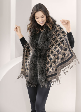 Poncho mit trendstarkem Hahnentritt-Dessin