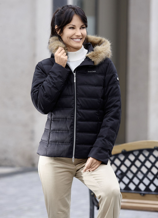 Winterjacken - Kurzjacke mit abnehmbarem Kunstpelz-Besatz Winterjacken - Kurzjacke mit abnehmbarem Kunstpelz-Besatz, in Größe 036 bis 050, in Farbe SCHWARZ