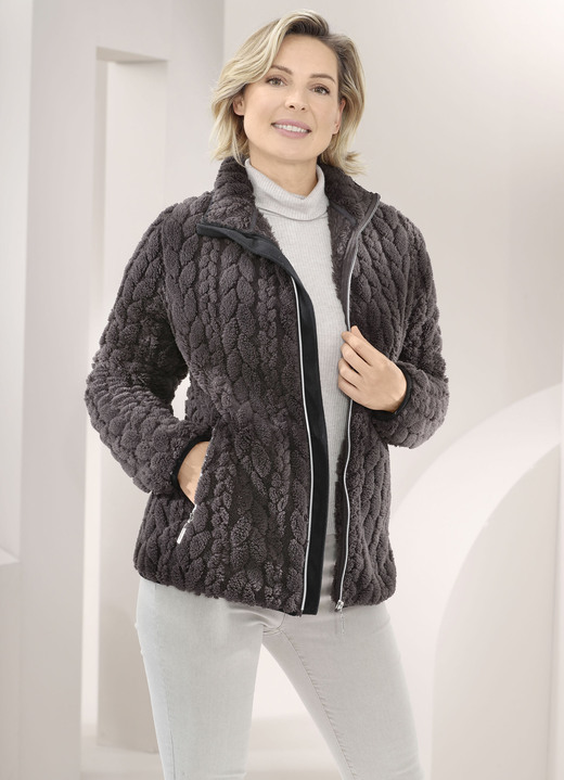 Kurz - Fleecejacke mit Zopfmuster Ansicht 4 Kurz - Fleecejacke mit Zopfmuster, in Größe 3XL bis XXL, in Farbe BEIGE Ansicht 4