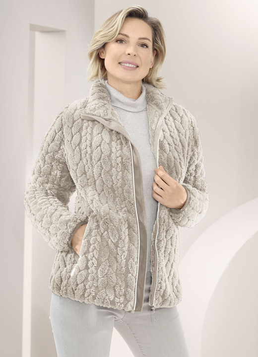 Kurz - Fleecejacke mit Zopfmuster Kurz - Fleecejacke mit Zopfmuster, in Größe 3XL bis XXL, in Farbe BEIGE