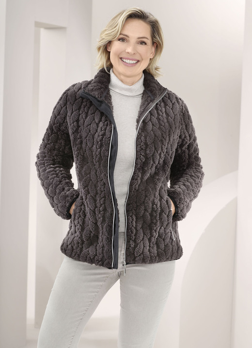 Kurz - Fleecejacke mit Zopfmuster Ansicht 5 Kurz - Fleecejacke mit Zopfmuster, in Größe 3XL bis XXL, in Farbe BEIGE Ansicht 5