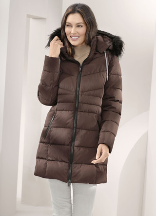 Longjacke mit abnehmbarem Kunstpelz-Besatz