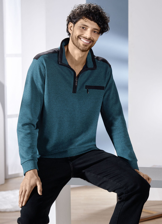 Sweatshirts - Troyer mit Brusttasche Sweatshirts - Troyer mit Brusttasche, in Größe 046 bis 062, in Farbe PETROL MELIERT