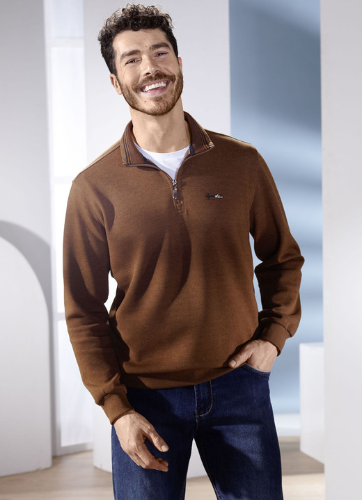 Sweatshirts - Troyer von „Milano Italy“, in Größe 3XL (64/66) bis XXL (60/62), in Farbe MITTELBRAUN MELIERT Ansicht 1